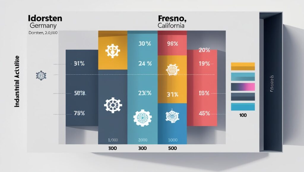 How Do Industrial And Agricultural Activities Compare Between Dorsten And Fresno In The Chart?